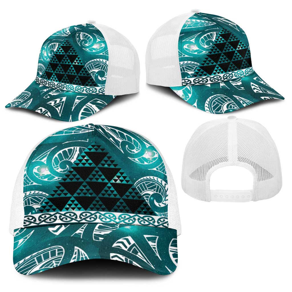 Matariki New Zealand Baseball Net Cap NZ Niho Taniwha Maori New Year Cyan Galaxy LT14 - Polynesian Pride