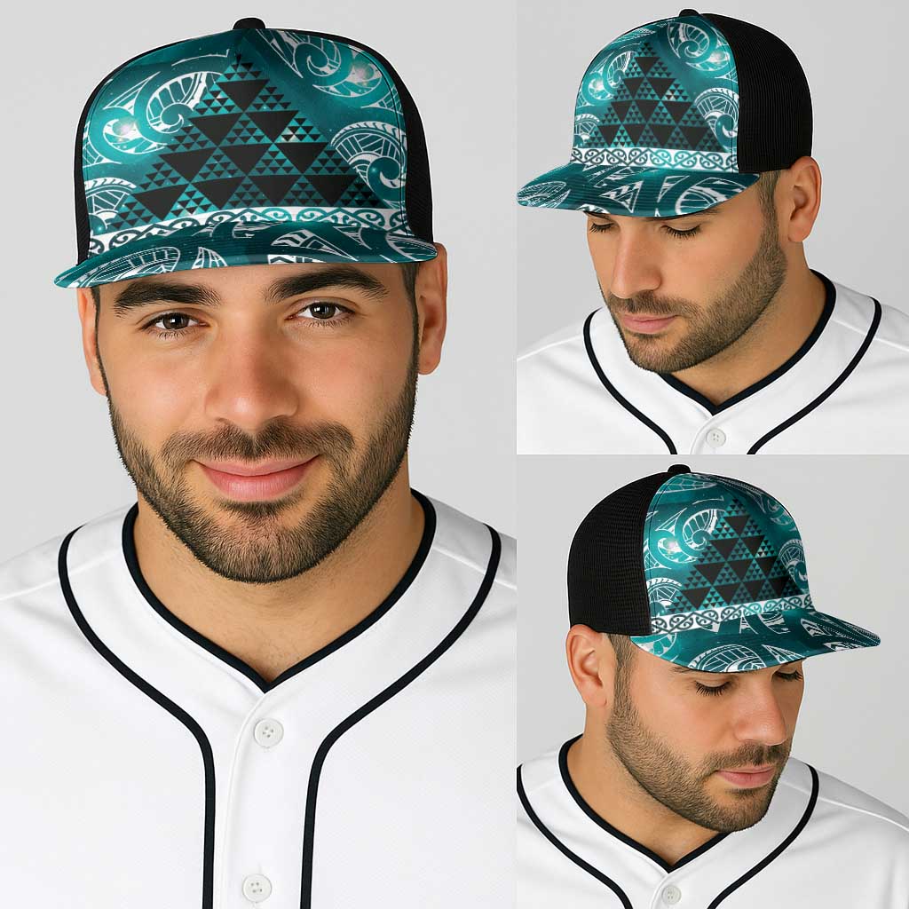 Matariki New Zealand Baseball Net Cap NZ Niho Taniwha Maori New Year Cyan Galaxy LT14 - Polynesian Pride