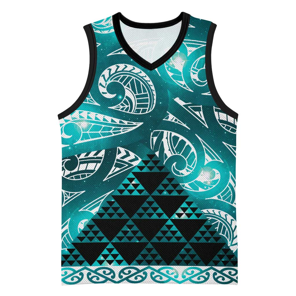 Matariki New Zealand Basketball Jersey NZ Niho Taniwha Maori New Year Cyan Galaxy LT14 Unisex Cyan - Polynesian Pride