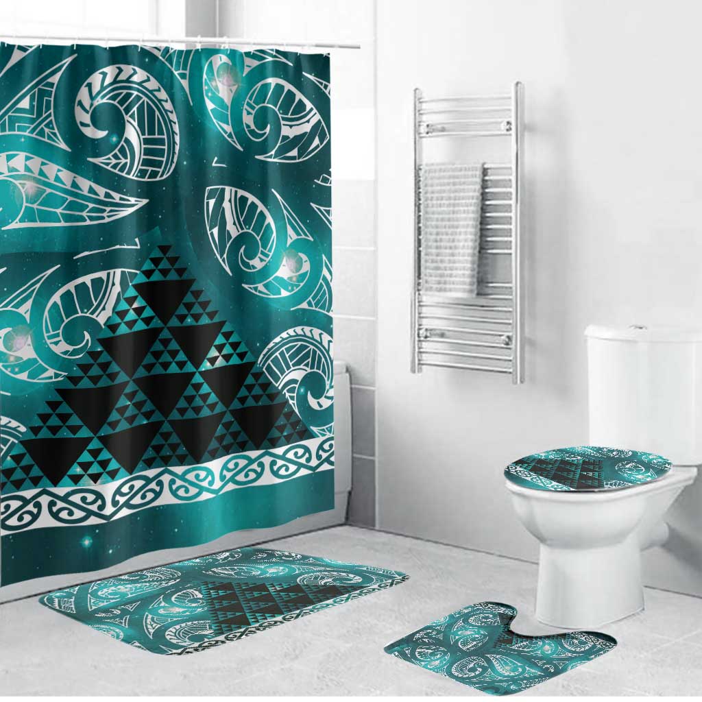 Matariki New Zealand Bathroom Set NZ Niho Taniwha Maori New Year Cyan Galaxy LT14 Bathroom Set (4 pcs) Cyan - Polynesian Pride