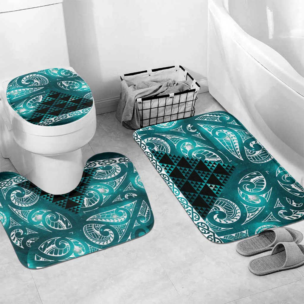 Matariki New Zealand Bathroom Set NZ Niho Taniwha Maori New Year Cyan Galaxy LT14 Mat Set Only (3 pcs) One Size Cyan - Polynesian Pride