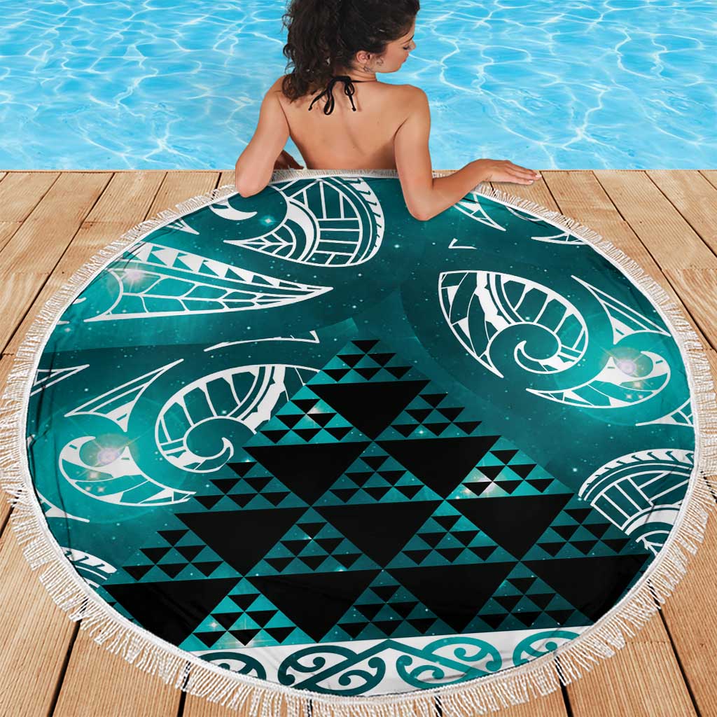 Matariki New Zealand Beach Blanket NZ Niho Taniwha Maori New Year Cyan Galaxy LT14 - Polynesian Pride