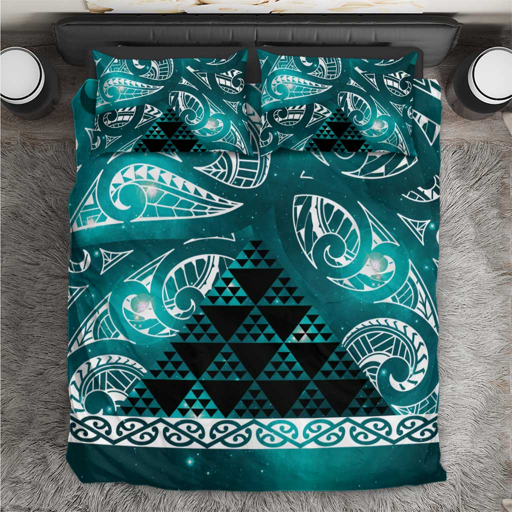 Matariki New Zealand Bedding Set NZ Niho Taniwha Maori New Year Cyan Galaxy LT14 Cyan - Polynesian Pride