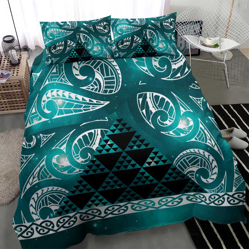 Matariki New Zealand Bedding Set NZ Niho Taniwha Maori New Year Cyan Galaxy LT14 - Polynesian Pride