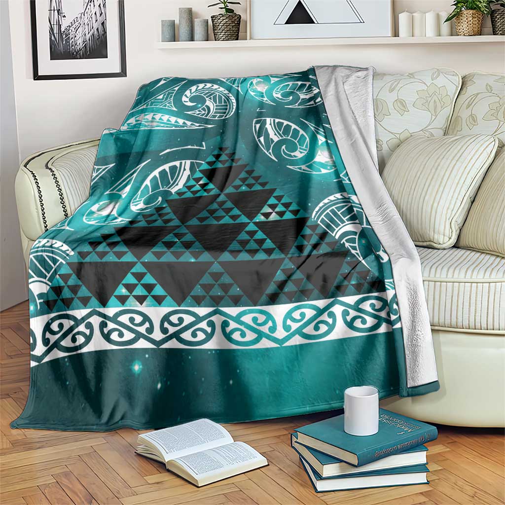Matariki New Zealand Blanket NZ Niho Taniwha Maori New Year Cyan Galaxy LT14 Cyan - Polynesian Pride