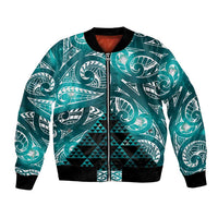 Matariki New Zealand Bomber Jacket NZ Niho Taniwha Maori New Year Cyan Galaxy LT14 Unisex Cyan - Polynesian Pride