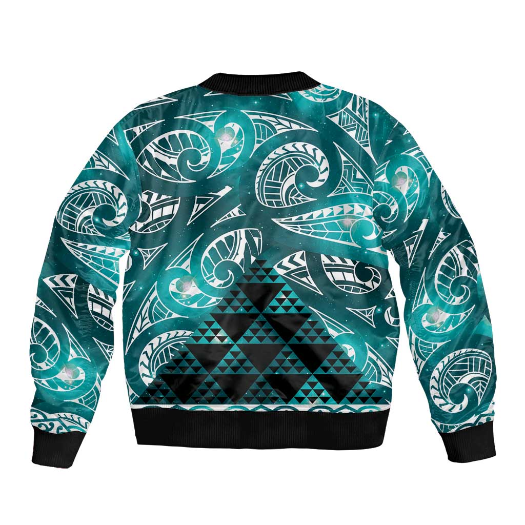Matariki New Zealand Bomber Jacket NZ Niho Taniwha Maori New Year Cyan Galaxy LT14 - Polynesian Pride
