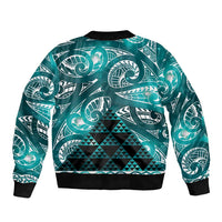 Matariki New Zealand Bomber Jacket NZ Niho Taniwha Maori New Year Cyan Galaxy LT14 - Polynesian Pride