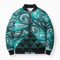 Matariki New Zealand Bomber Puffer Jacket NZ Niho Taniwha Maori New Year Cyan Galaxy LT14 Unisex Cyan - Polynesian Pride