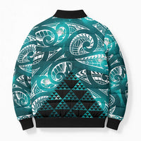 Matariki New Zealand Bomber Puffer Jacket NZ Niho Taniwha Maori New Year Cyan Galaxy LT14 - Polynesian Pride