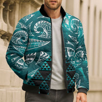 Matariki New Zealand Bomber Puffer Jacket NZ Niho Taniwha Maori New Year Cyan Galaxy LT14 - Polynesian Pride