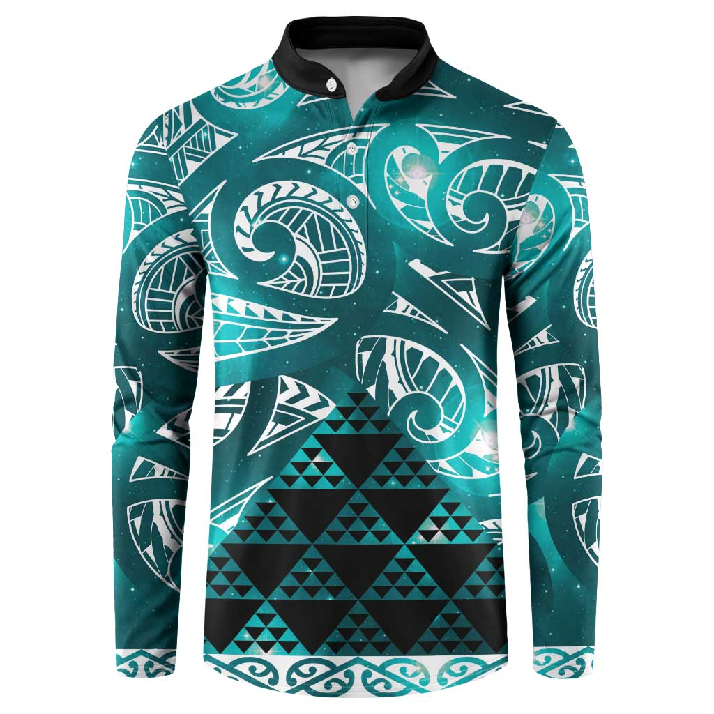 Matariki New Zealand Button Sweatshirt NZ Niho Taniwha Maori New Year Cyan Galaxy LT14 Cyan - Polynesian Pride