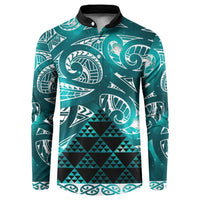Matariki New Zealand Button Sweatshirt NZ Niho Taniwha Maori New Year Cyan Galaxy LT14 Cyan - Polynesian Pride