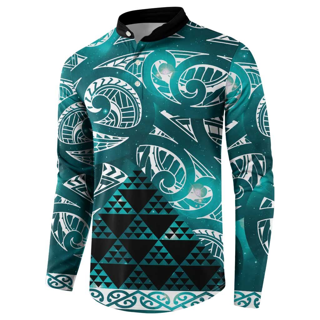 Matariki New Zealand Button Sweatshirt NZ Niho Taniwha Maori New Year Cyan Galaxy LT14 - Polynesian Pride