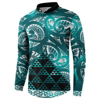 Matariki New Zealand Button Sweatshirt NZ Niho Taniwha Maori New Year Cyan Galaxy LT14 - Polynesian Pride