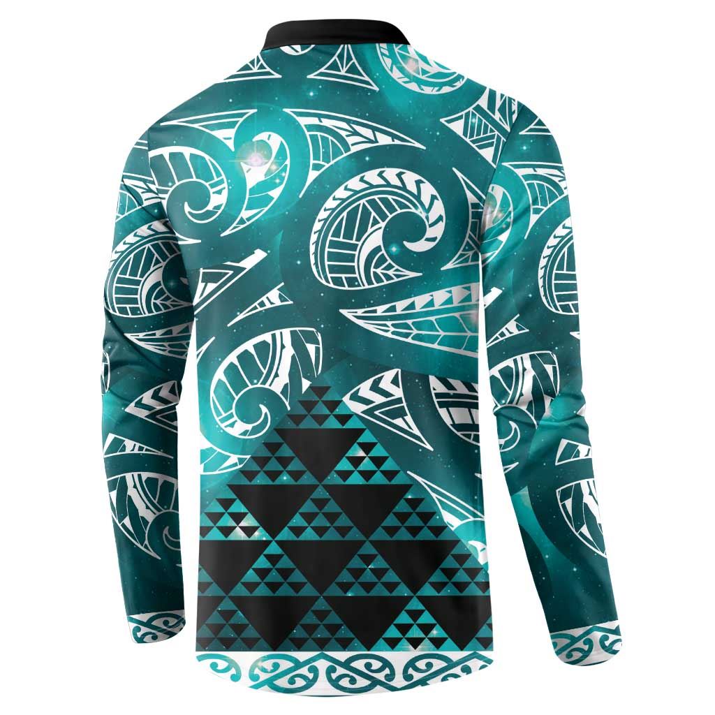 Matariki New Zealand Button Sweatshirt NZ Niho Taniwha Maori New Year Cyan Galaxy LT14 - Polynesian Pride