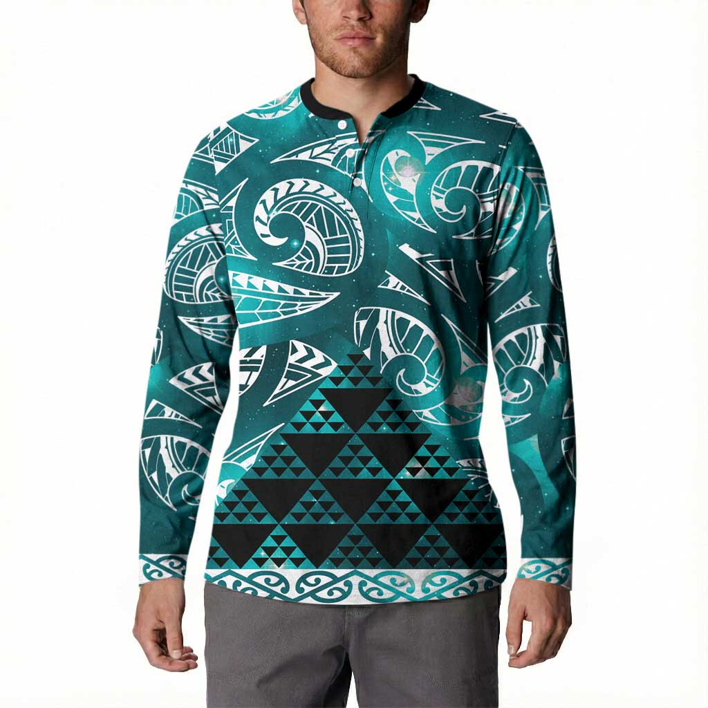 Matariki New Zealand Button Sweatshirt NZ Niho Taniwha Maori New Year Cyan Galaxy LT14 - Polynesian Pride