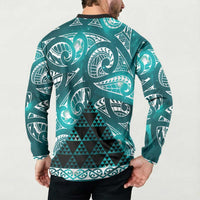 Matariki New Zealand Button Sweatshirt NZ Niho Taniwha Maori New Year Cyan Galaxy LT14 - Polynesian Pride