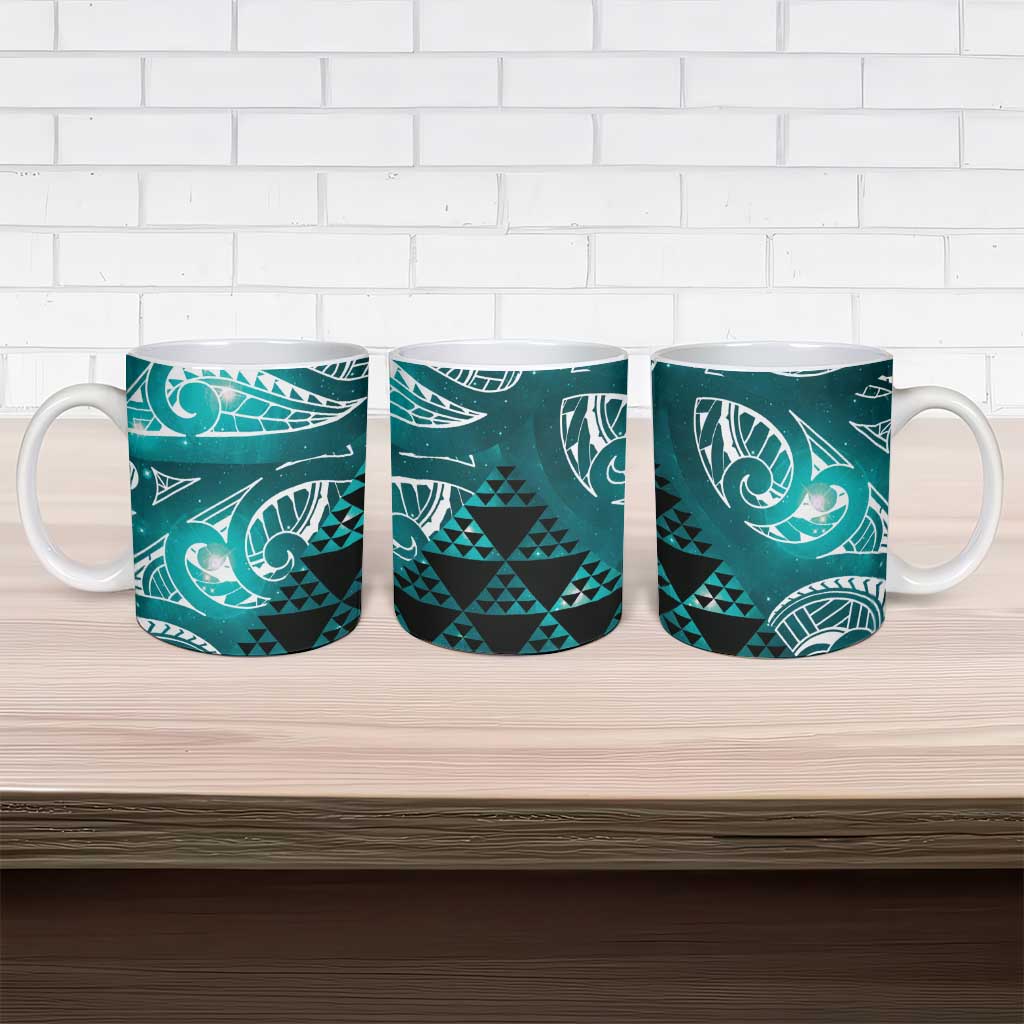Matariki New Zealand Ceramic Mug NZ Niho Taniwha Maori New Year Cyan Galaxy LT14 - Polynesian Pride