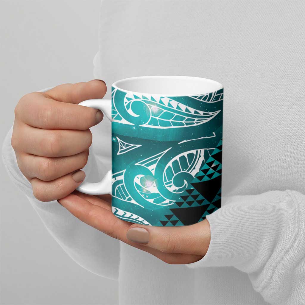 Matariki New Zealand Ceramic Mug NZ Niho Taniwha Maori New Year Cyan Galaxy LT14 - Polynesian Pride