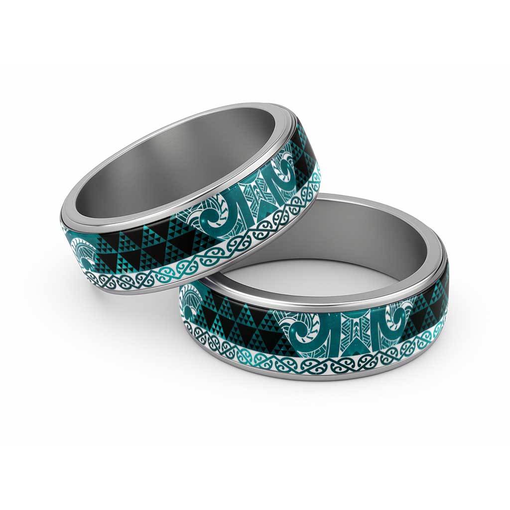 Matariki New Zealand Classic Ring NZ Niho Taniwha Maori New Year Cyan Galaxy LT14 Sliver Cyan - Polynesian Pride