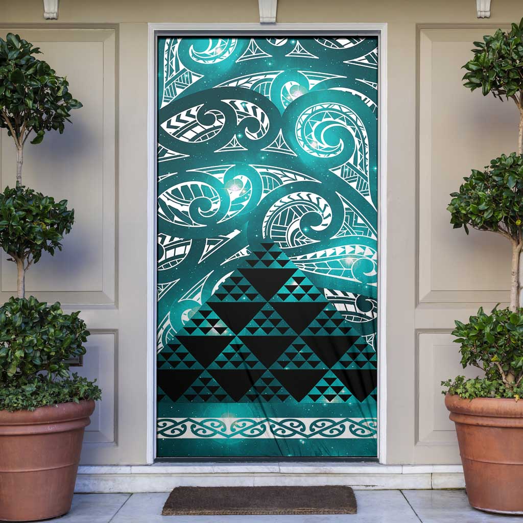 Matariki New Zealand Door Cover NZ Niho Taniwha Maori New Year Cyan Galaxy