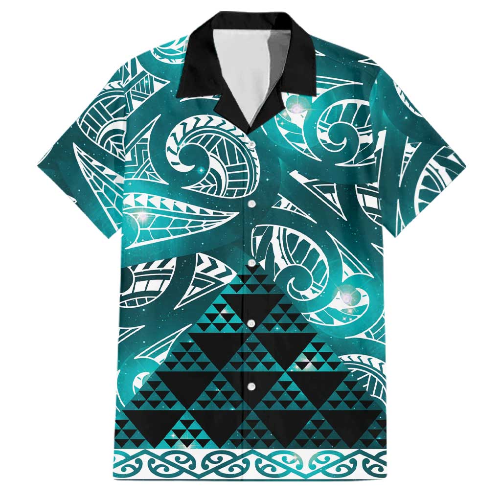 Matariki New Zealand Family Matching Long Sleeve Bodycon Dress and Hawaiian Shirt NZ Niho Taniwha Maori New Year Cyan Galaxy