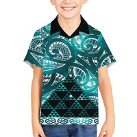 Matariki New Zealand Family Matching Off The Shoulder Long Sleeve Dress and Hawaiian Shirt NZ Niho Taniwha Maori New Year Cyan Galaxy