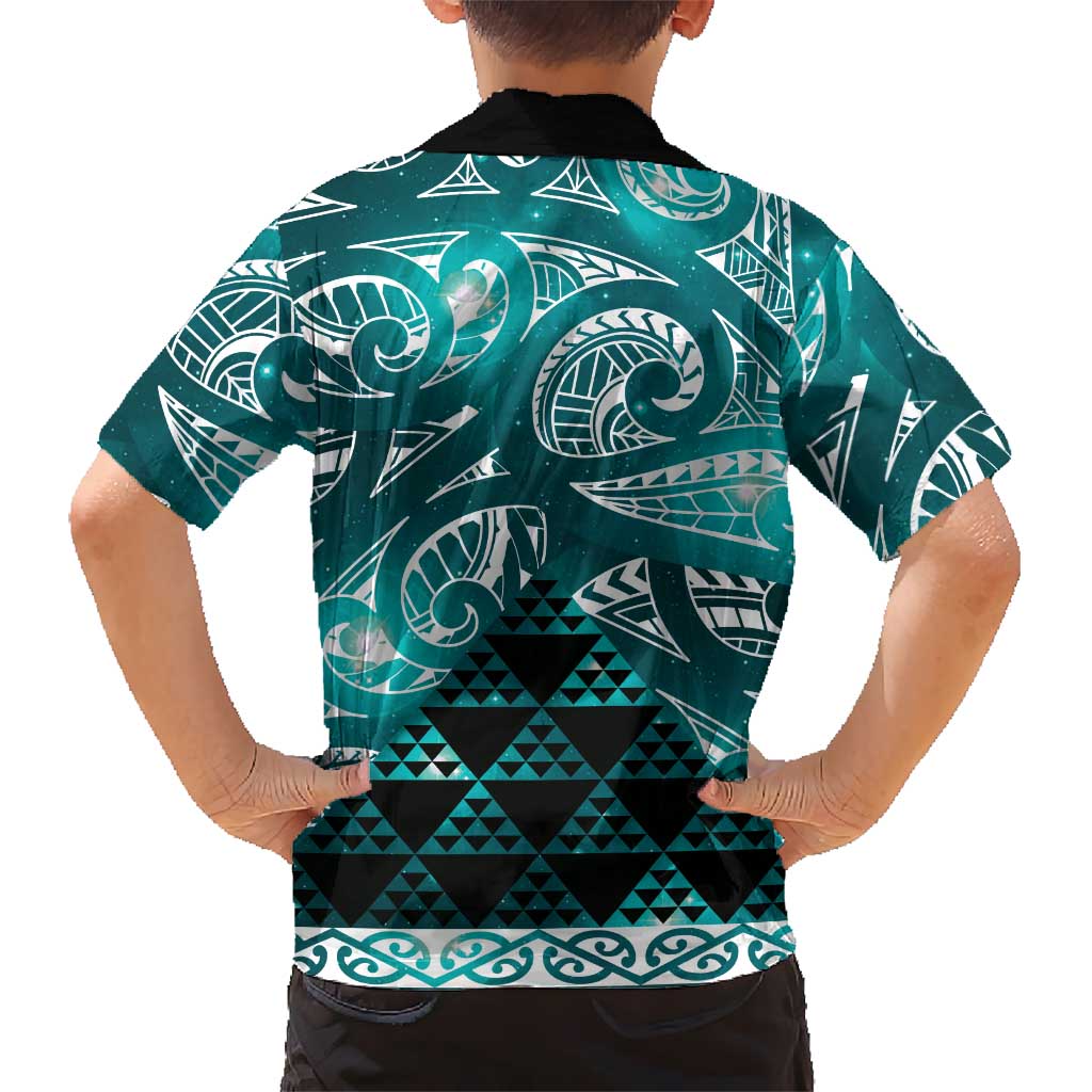 Matariki New Zealand Family Matching Off Shoulder Maxi Dress and Hawaiian Shirt NZ Niho Taniwha Maori New Year Cyan Galaxy