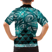 Matariki New Zealand Family Matching Puletasi and Hawaiian Shirt NZ Niho Taniwha Maori New Year Cyan Galaxy