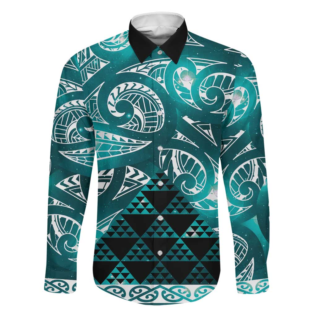 Matariki New Zealand Family Matching Puletasi and Hawaiian Shirt NZ Niho Taniwha Maori New Year Cyan Galaxy