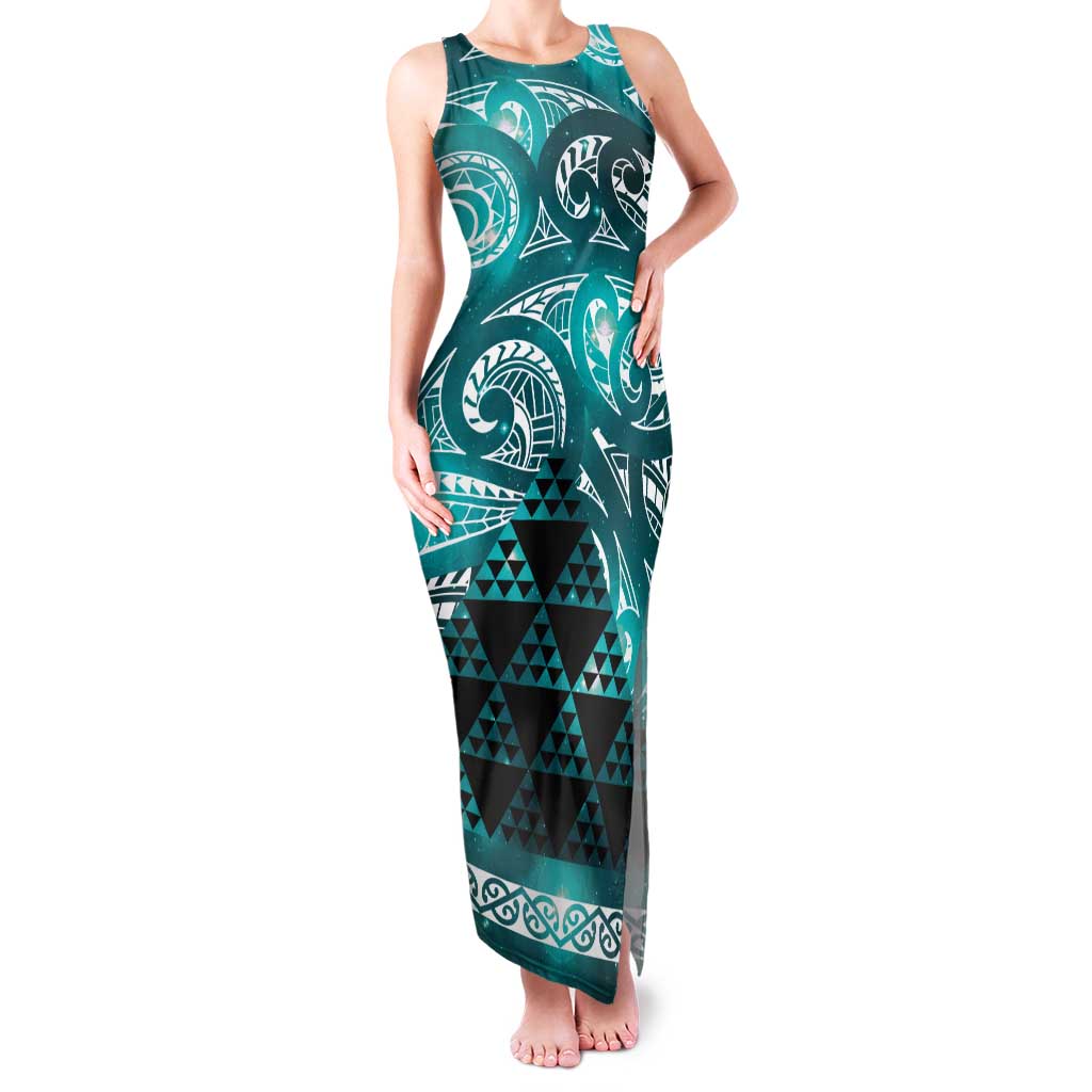 Matariki New Zealand Family Matching Tank Maxi Dress and Hawaiian Shirt NZ Niho Taniwha Maori New Year Cyan Galaxy