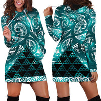 Matariki New Zealand Hoodie Dress NZ Niho Taniwha Maori New Year Cyan Galaxy