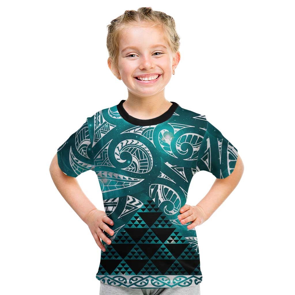 Matariki New Zealand Kid T Shirt NZ Niho Taniwha Maori New Year Cyan Galaxy