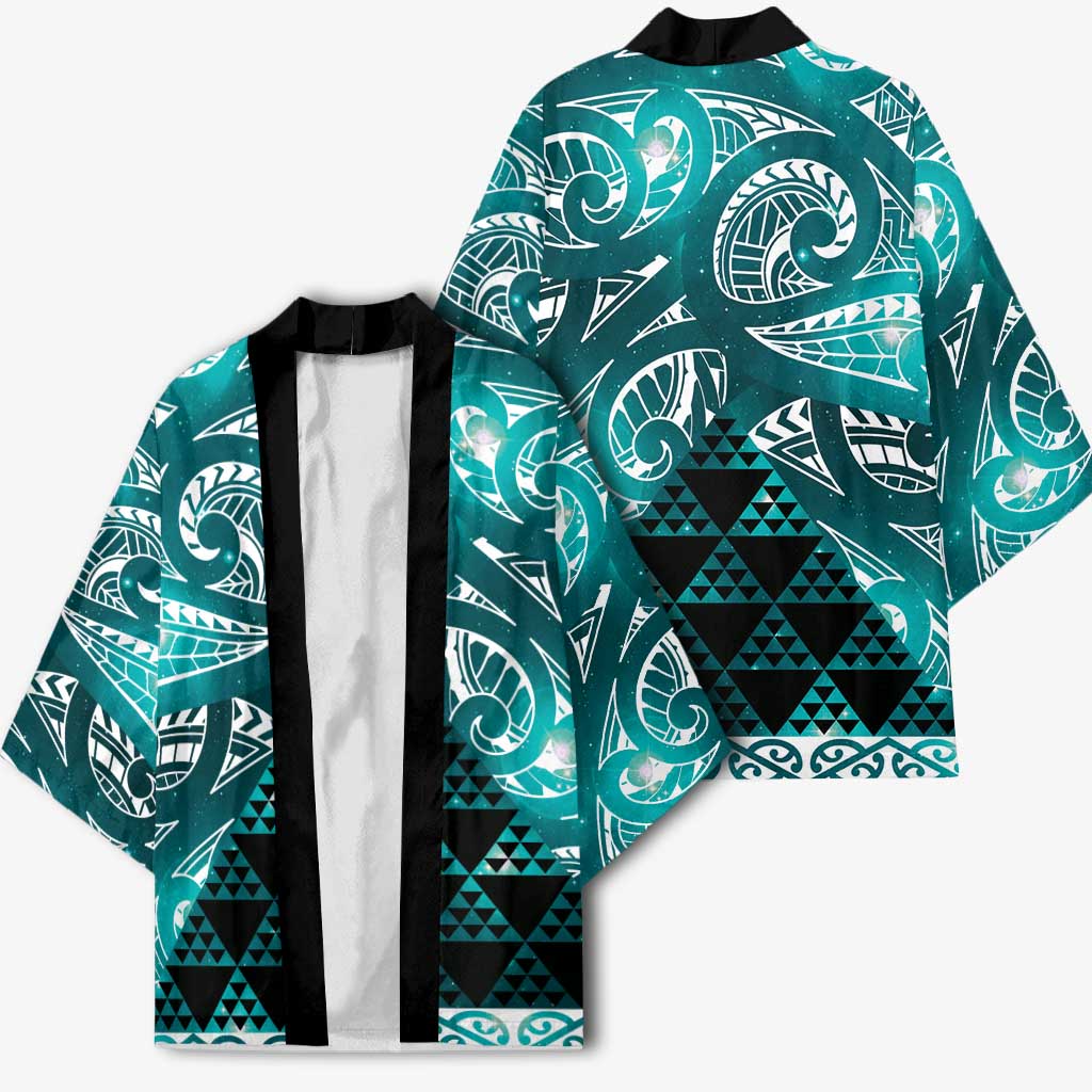 Matariki New Zealand Kimono NZ Niho Taniwha Maori New Year Cyan Galaxy