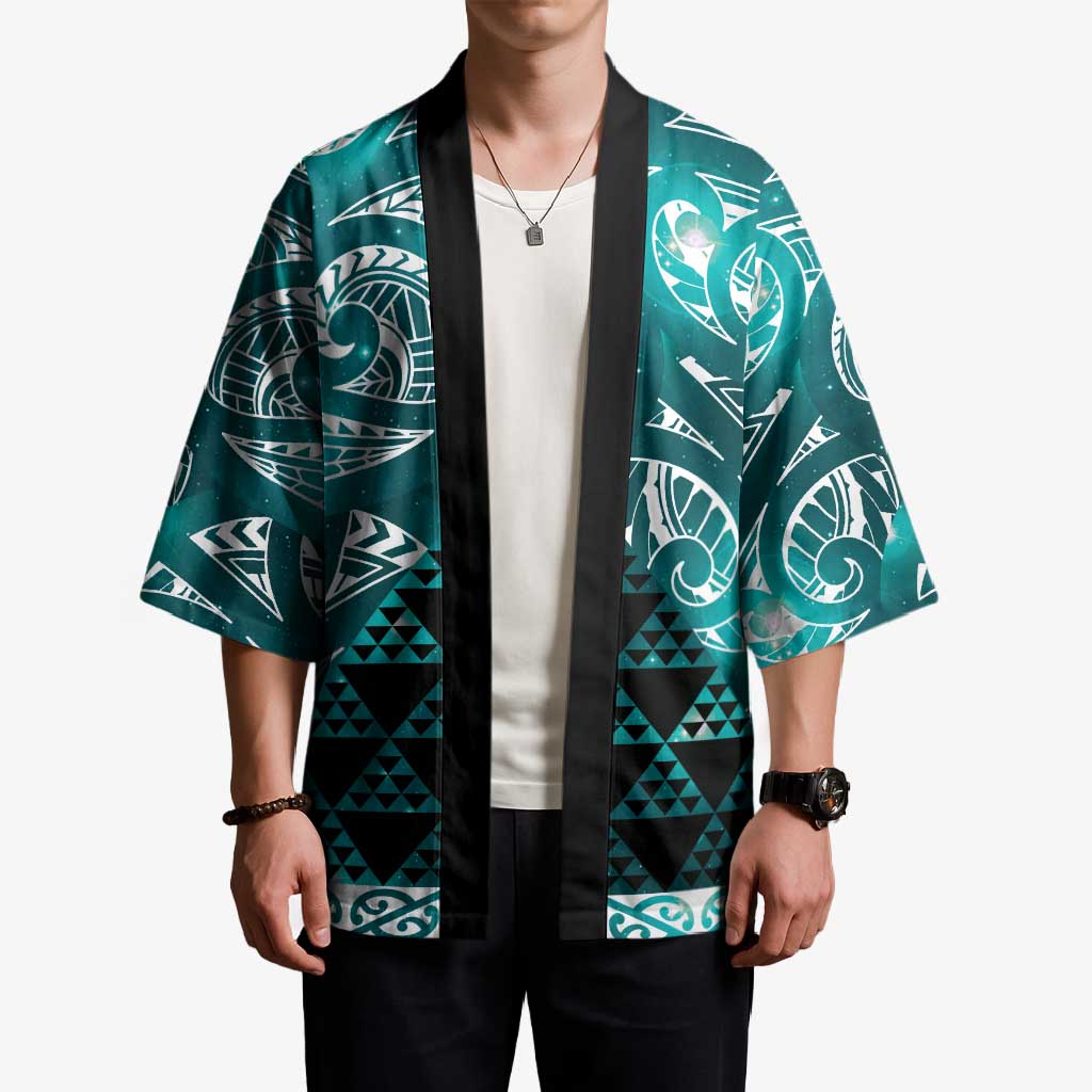 Matariki New Zealand Kimono NZ Niho Taniwha Maori New Year Cyan Galaxy