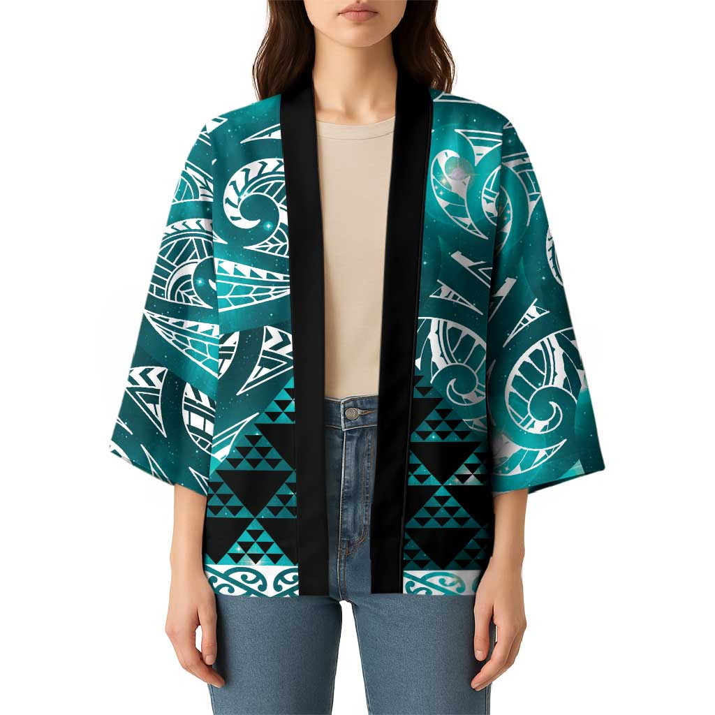 Matariki New Zealand Kimono NZ Niho Taniwha Maori New Year Cyan Galaxy
