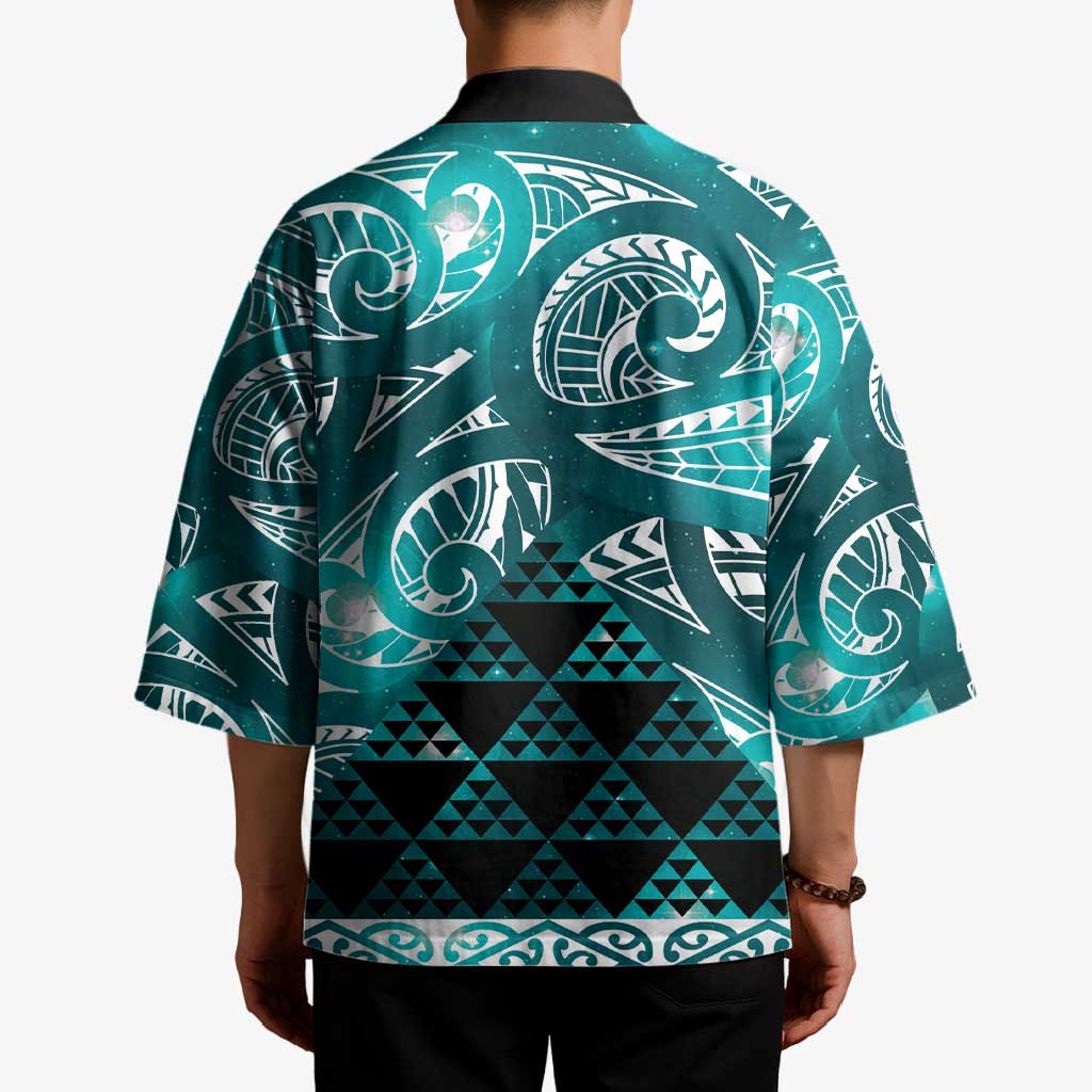 Matariki New Zealand Kimono NZ Niho Taniwha Maori New Year Cyan Galaxy