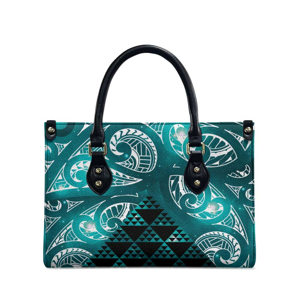 Matariki New Zealand Leather Bag NZ Niho Taniwha Maori New Year Cyan Galaxy LT14 - Polynesian Pride