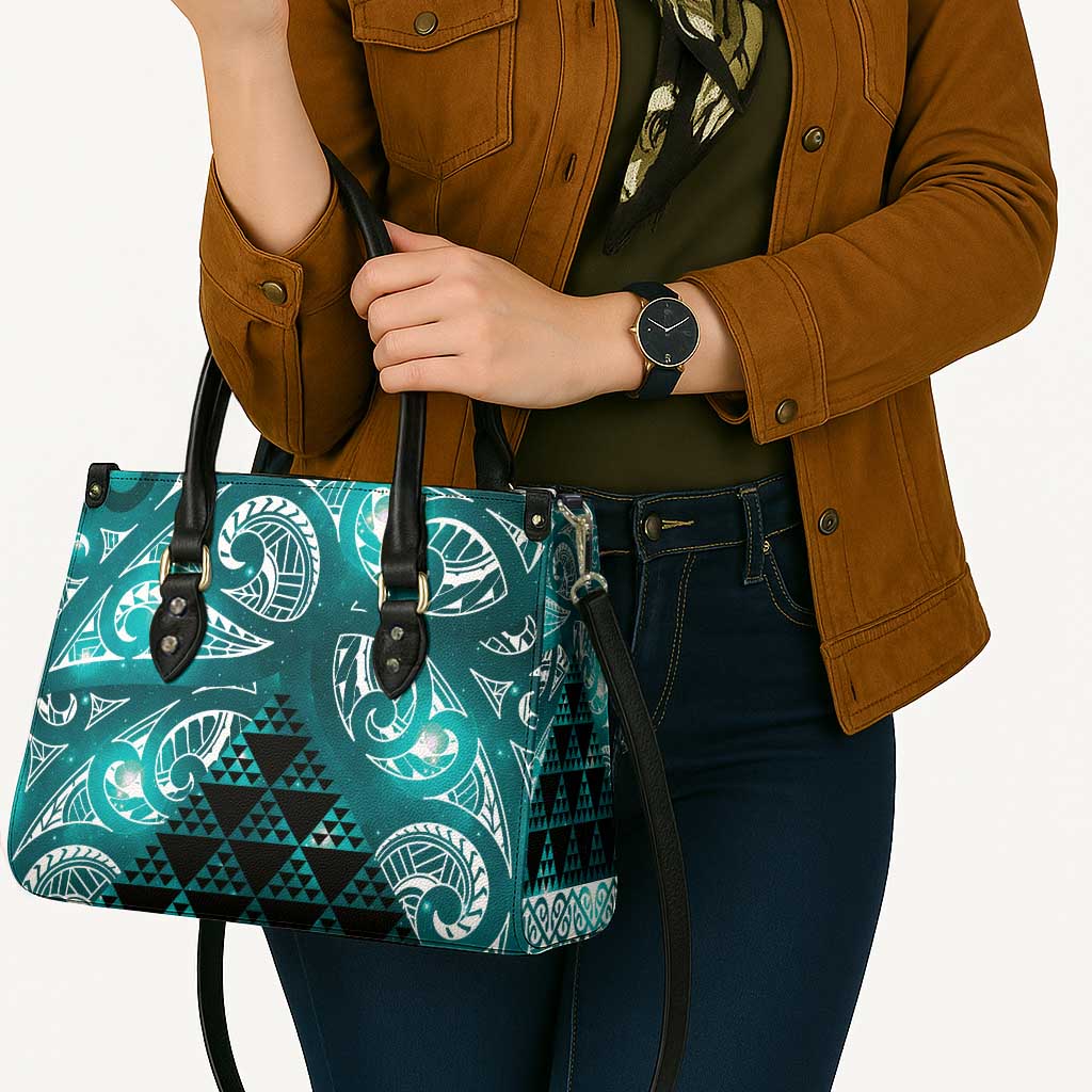 Matariki New Zealand Leather Bag NZ Niho Taniwha Maori New Year Cyan Galaxy LT14 - Polynesian Pride