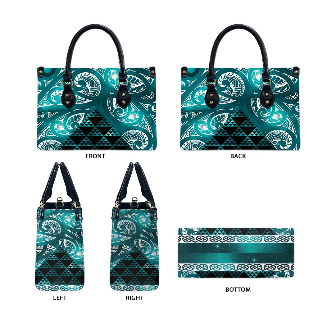 Matariki New Zealand Leather Bag NZ Niho Taniwha Maori New Year Cyan Galaxy LT14 - Polynesian Pride