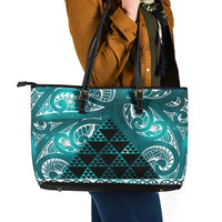 Matariki New Zealand Leather Tote Bag NZ Niho Taniwha Maori New Year Cyan Galaxy LT14 - Polynesian Pride