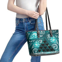 Matariki New Zealand Leather Tote Bag NZ Niho Taniwha Maori New Year Cyan Galaxy LT14 - Polynesian Pride