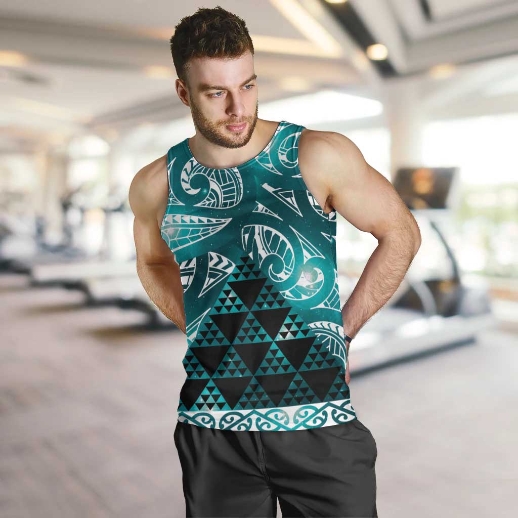 Matariki New Zealand Men Tank Top NZ Niho Taniwha Maori New Year Cyan Galaxy LT14 Cyan - Polynesian Pride