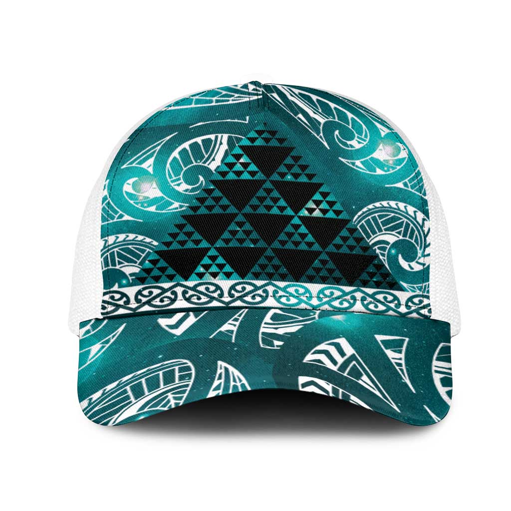 Matariki New Zealand Mesh Trucker Cap NZ Niho Taniwha Maori New Year Cyan Galaxy