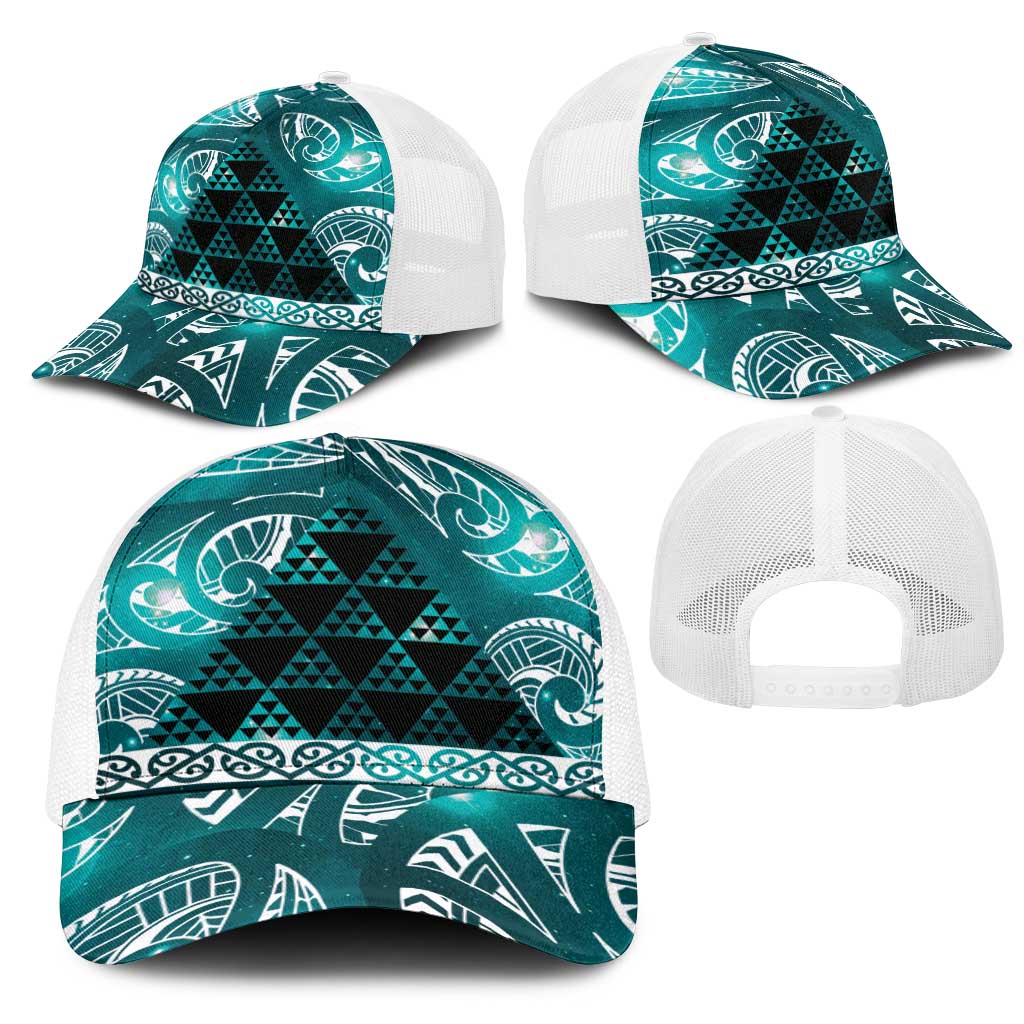 Matariki New Zealand Mesh Trucker Cap NZ Niho Taniwha Maori New Year Cyan Galaxy LT14 - Polynesian Pride
