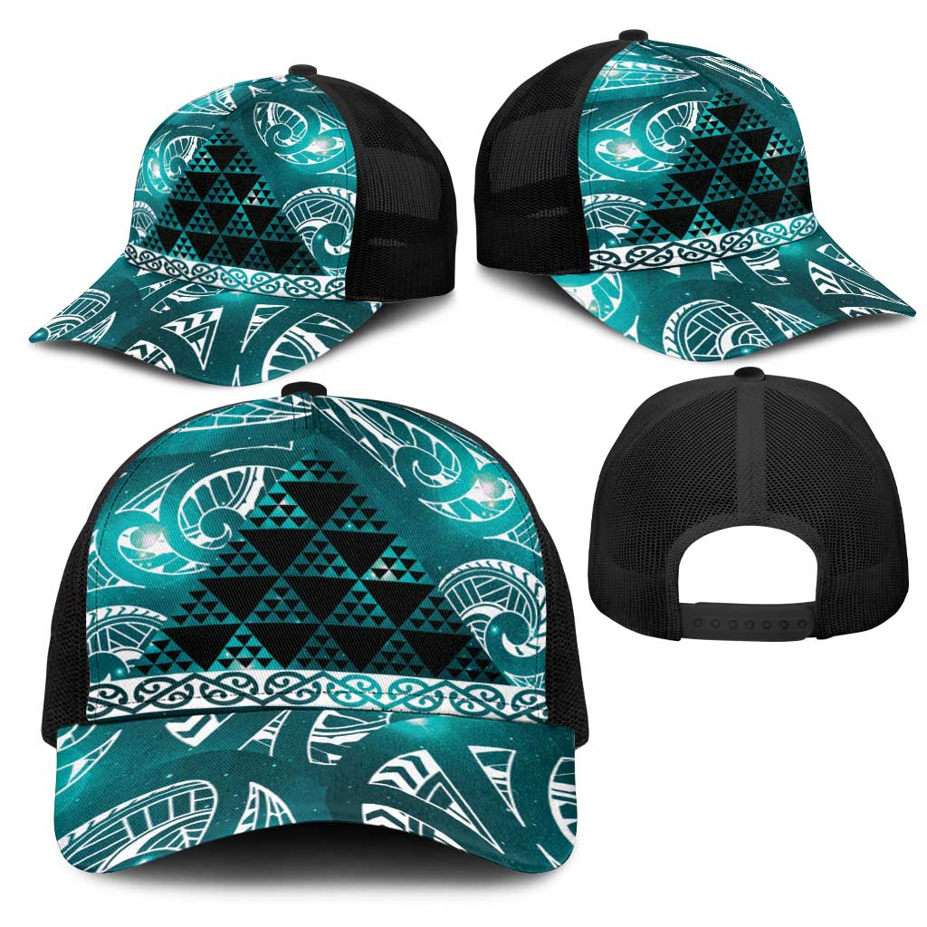 Matariki New Zealand Mesh Trucker Cap NZ Niho Taniwha Maori New Year Cyan Galaxy LT14 - Polynesian Pride