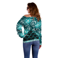 Matariki New Zealand Off Shoulder Sweater NZ Niho Taniwha Maori New Year Cyan Galaxy LT14 - Polynesian Pride