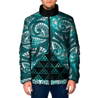Matariki New Zealand Padded Jacket NZ Niho Taniwha Maori New Year Cyan Galaxy LT14 Men Cyan - Polynesian Pride