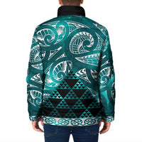 Matariki New Zealand Padded Jacket NZ Niho Taniwha Maori New Year Cyan Galaxy LT14 - Polynesian Pride